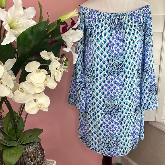 Lilly Pulitzer Resort White Toe In Pineapple Off The Shoulder Nevie Dress - Picture 2 of 15